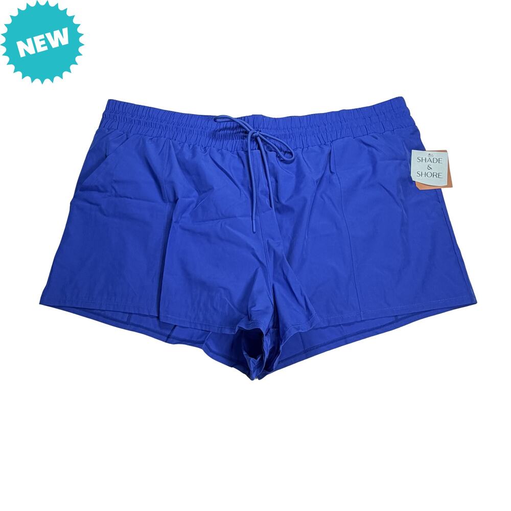 Shade & Short Swim Shorts Women's 2X Blue Built in Briefs Pockets Quick Dry NWT